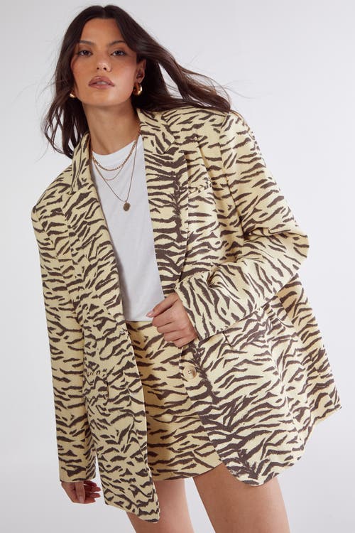 Nasty Gal Zebra Print Oversized Tailored Blazer In Yellow