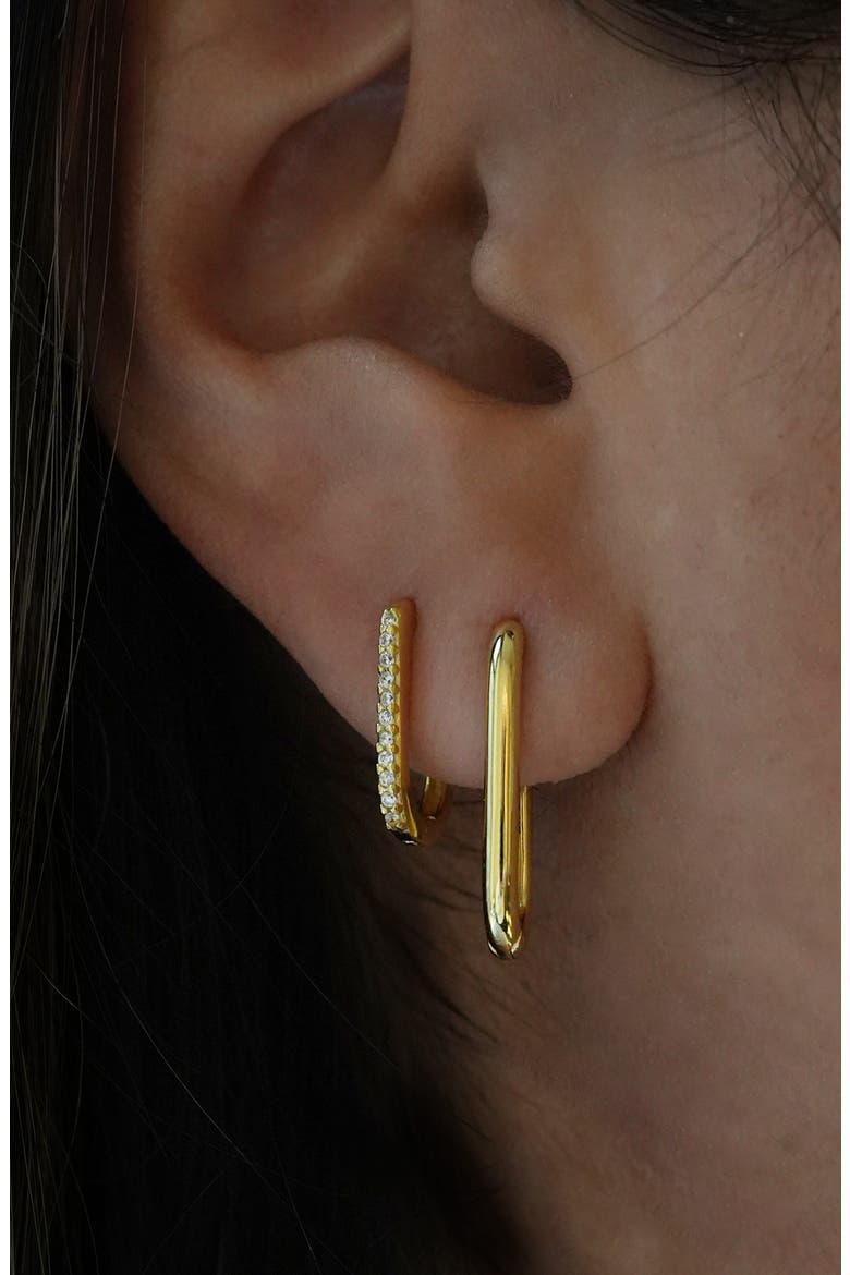 2 Pairs of 18K Gold Plate Sterling Silver Oblong Hoop Earrings, Alternate, color, GOLD