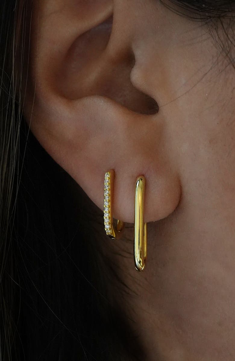 Argento Vivo Sterling Silver 2 Pairs of 18K Gold Plate Sterling Silver Oblong Hoop Earrings, Alternate, color, Gold