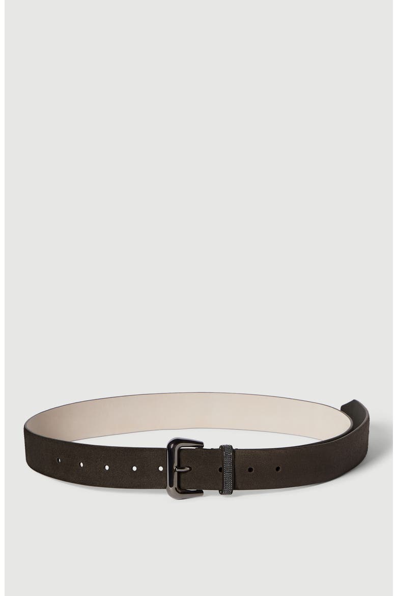 Suede belt with monili, Alternate, color, Brown