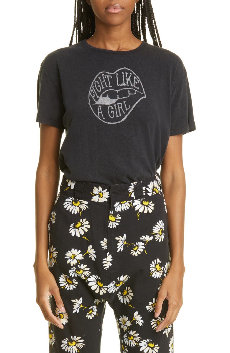 R13 Women's Fight Like a Girl Oversize Stretch Cotton Graphic Tee, Main, color,