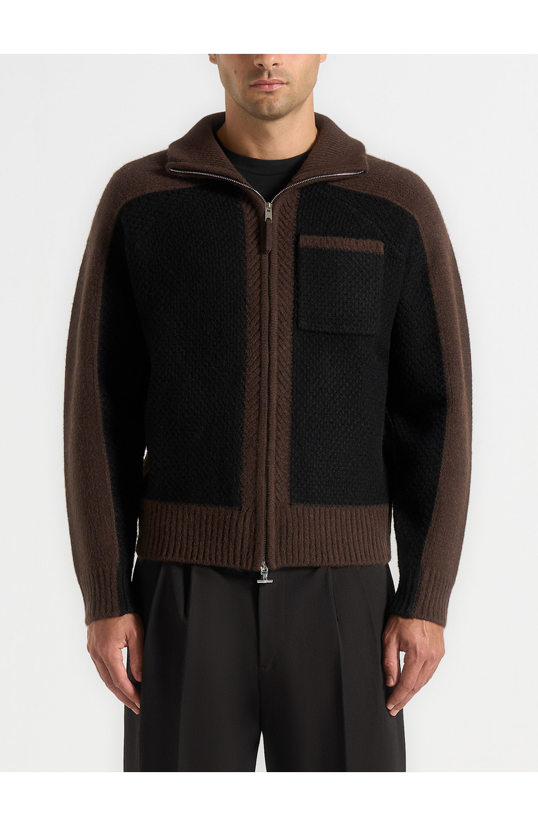 Manière De Voir Rene Colour Block Zip Through Cardigan, Alternate, color, Brown/Black