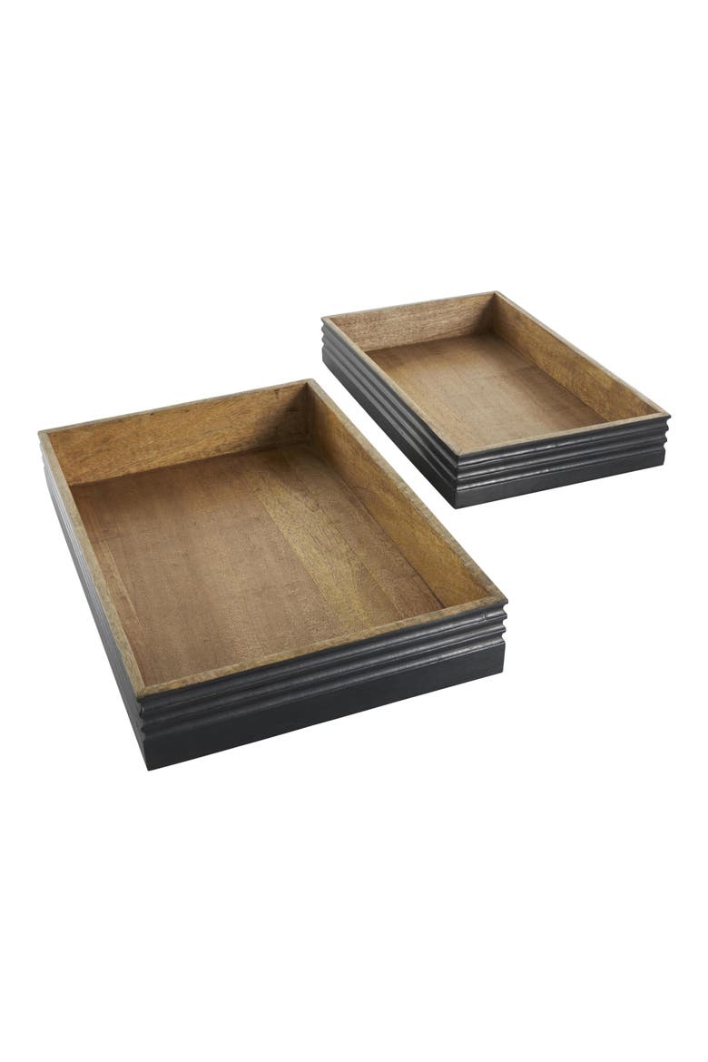 Set of 2 Wooden Trays, Main, color, BROWN MULTI