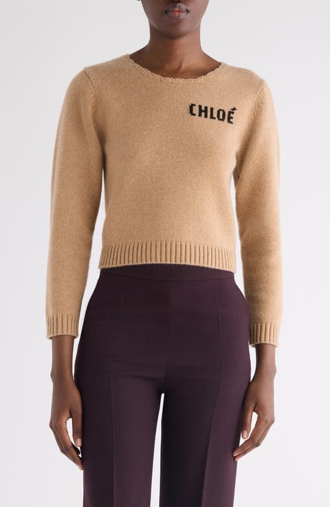 Scalloped Logo Crop Wool & Cashmere Sweater