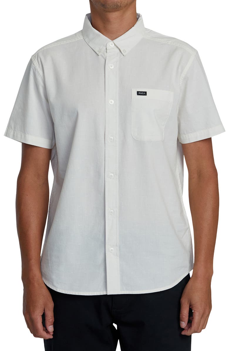 RVCA That'll Do Slim Fit Solid Short Sleeve Cotton Button-Down Shirt, Main, color,