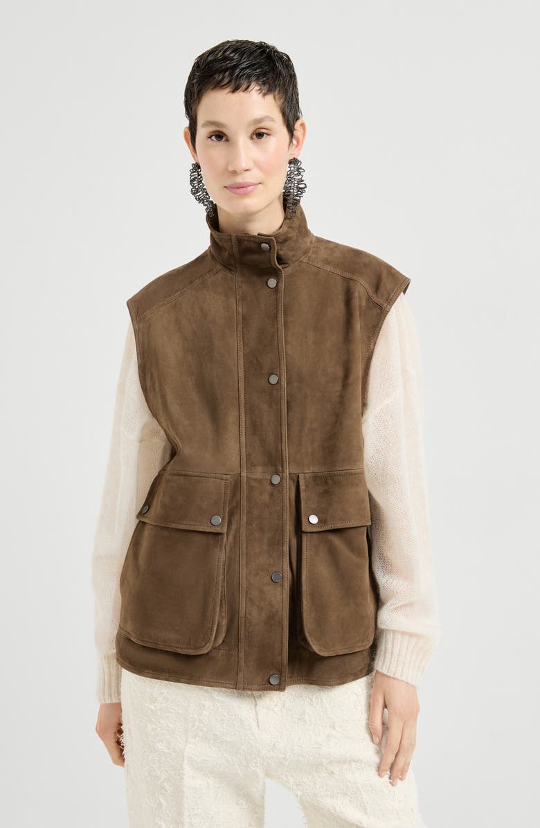 Brunello Cucinelli Couture suede vest, Main, color, Brown
