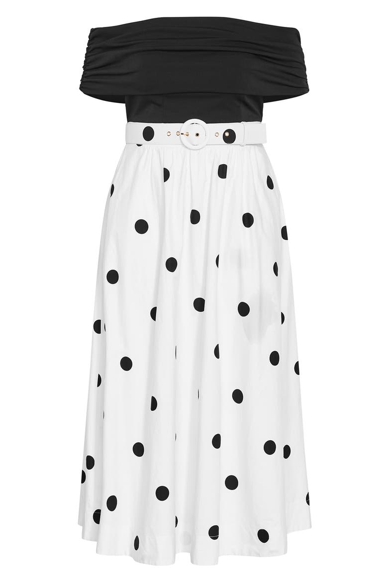 Anita Mixed Media Off the Shoulder Maxi Dress, Alternate, color, BLACK POLKA