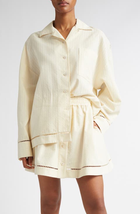 Texture Stripe Oversize Button-Up Shirt