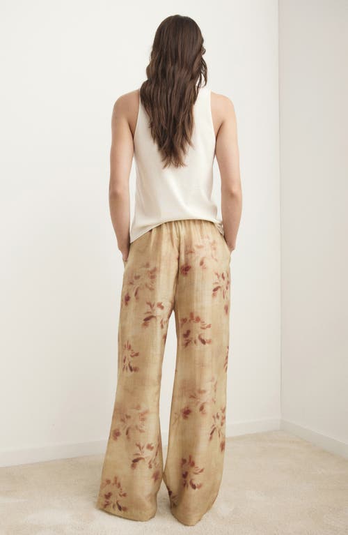 Mango Leaf Print Wide Leg Drawstring Pants In Brown