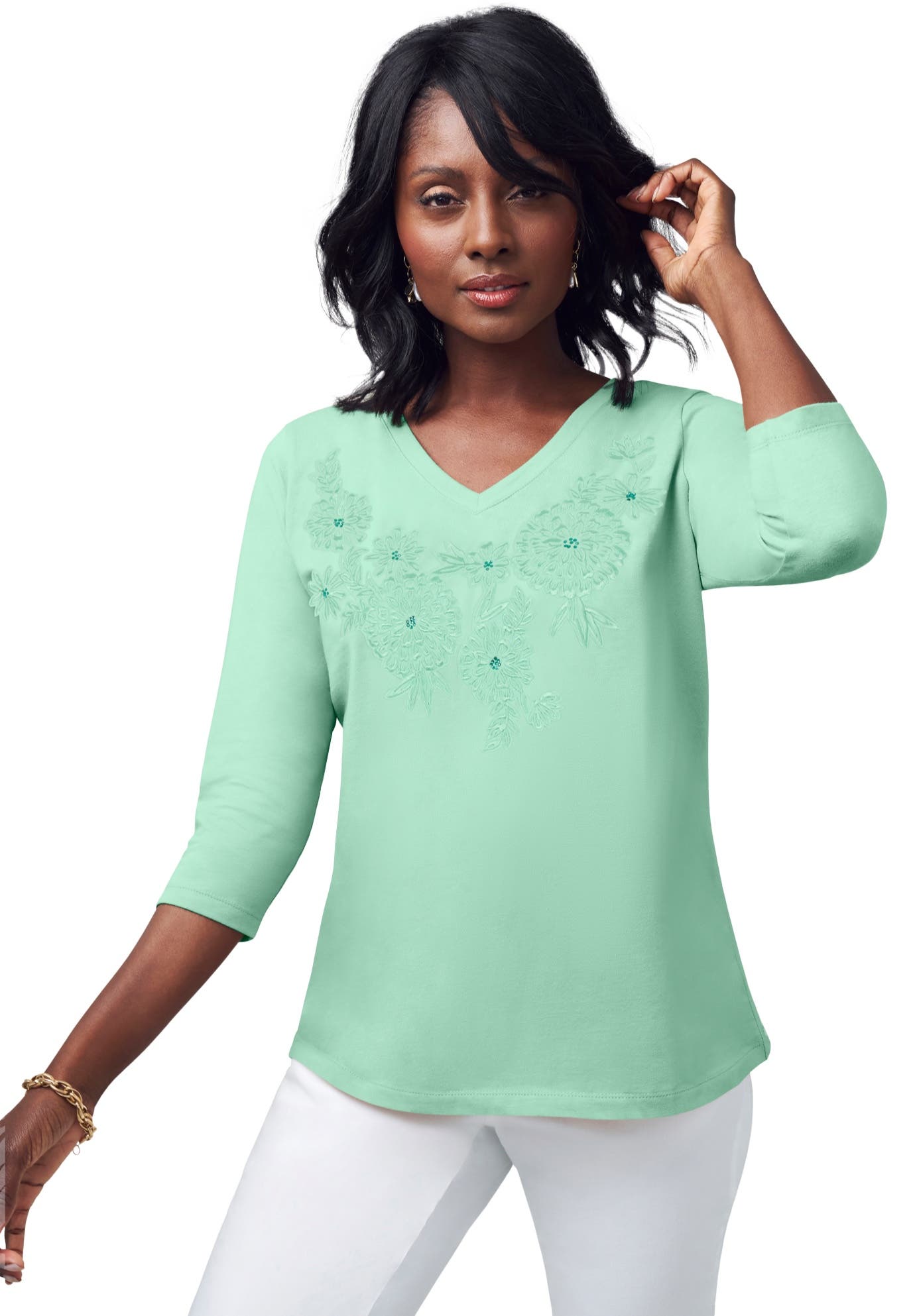 Stretch Cotton Embroidered Tee - image 3