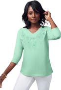 Jessica London Stretch Cotton Embroidered Tee