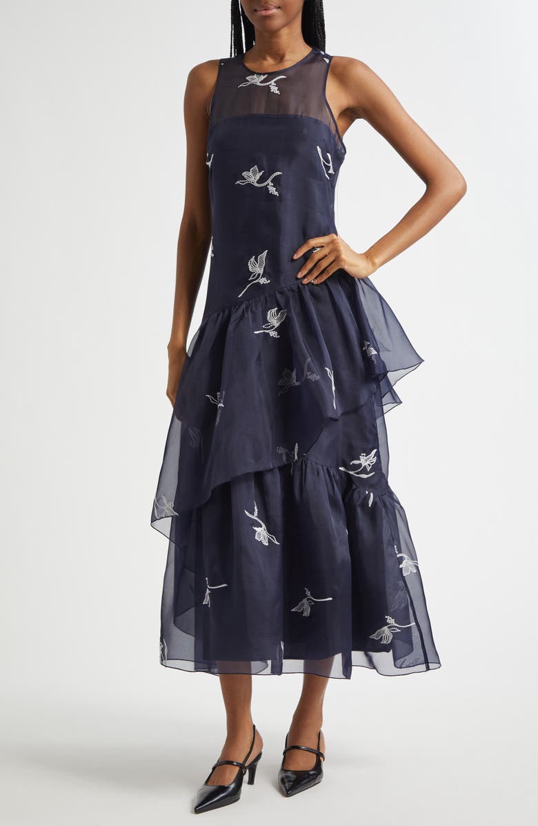 Cinq à Sept Roberta Embroidered Sleeveless Silk Cocktail Dress, Alternate, color,