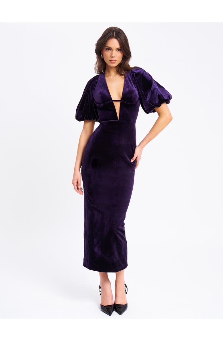 Miss Circle Coraline Velvet Bubble Sleeve Backless Maxi Dress, Main, color, Purple