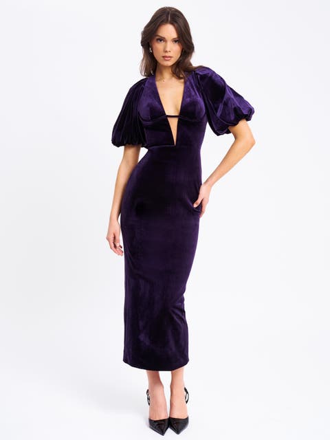 Coraline Velvet Bubble Sleeve Backless Maxi Dress