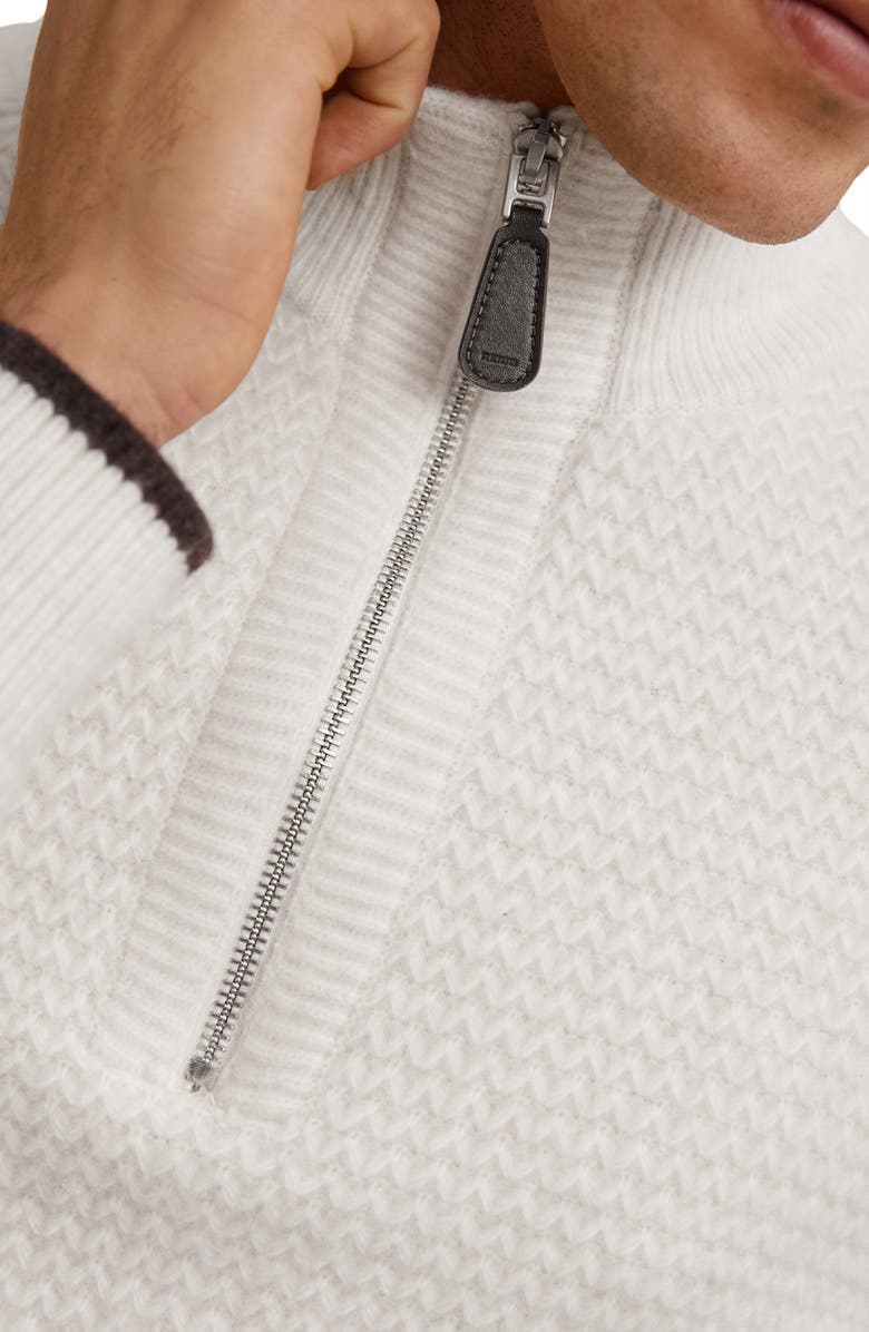 Reiss Stockdale Chevron Quarter-Zip Sweater, Alternate, color, Winter White