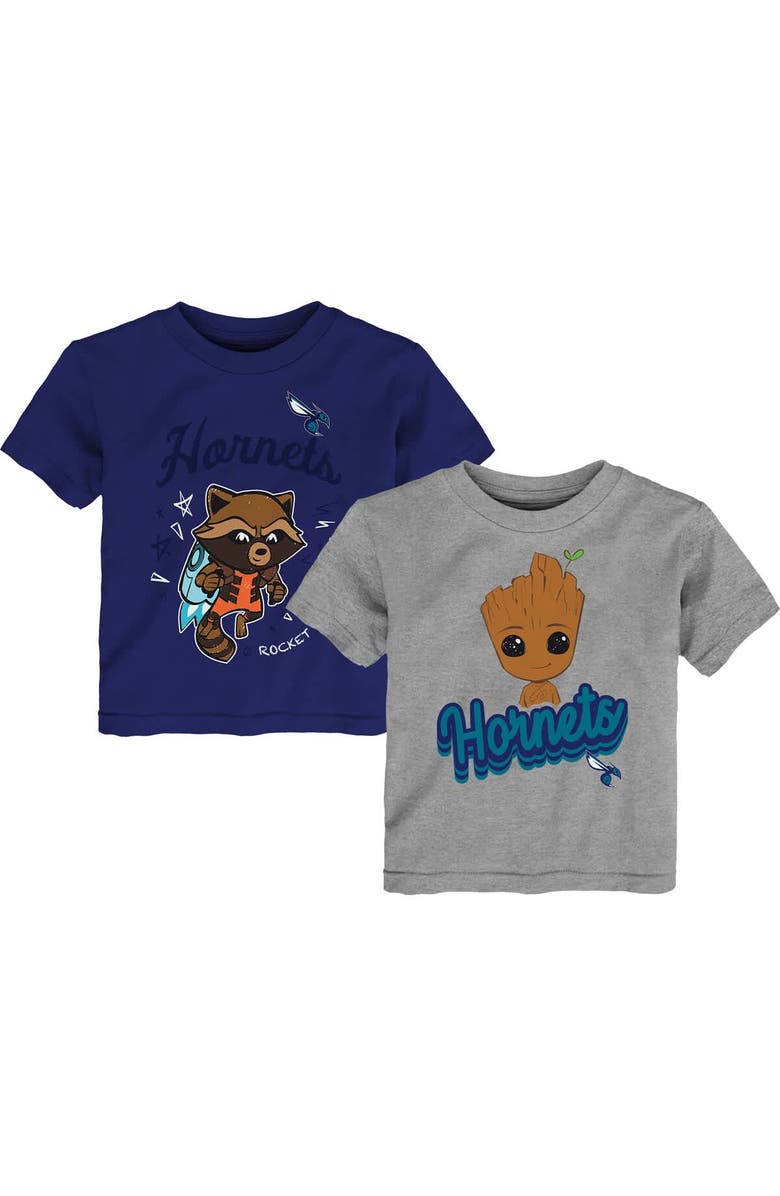 Outerstuff Toddler Heather Gray Charlotte Hornets Two-Piece Guardians Of The Galaxy T-Shirt Set, Alternate, color, Heather Gray