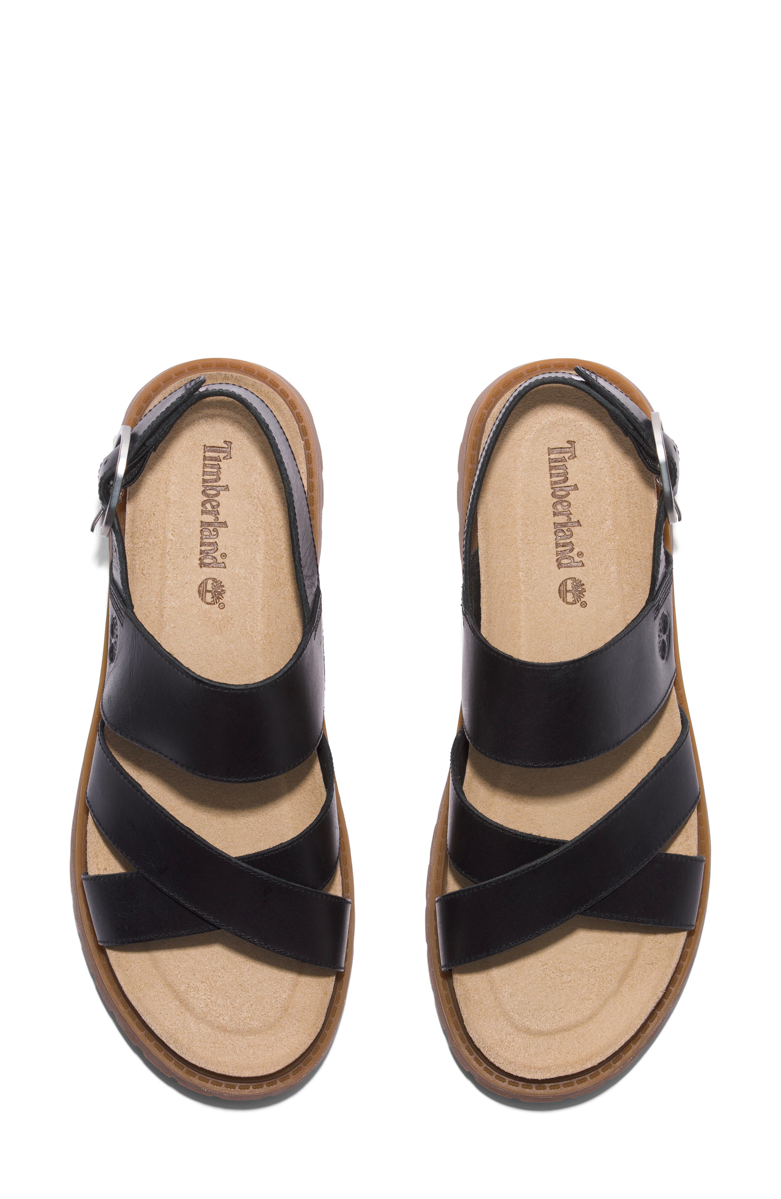 Timberland Clairemont Way Cross Strap Sandal, Alternate, color, Black Full Grain