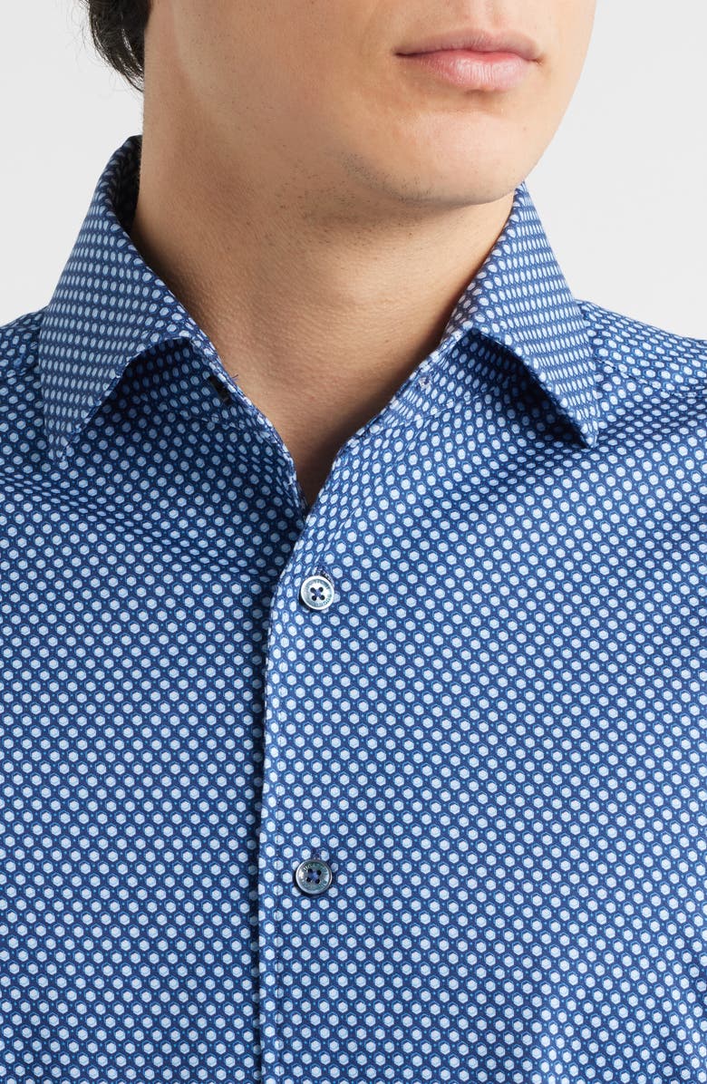 Bugatchi Devon OoohCotton<sup>®</sup> Honeycomb Print Long Sleeve Button-Up Shirt, Alternate, color, Navy