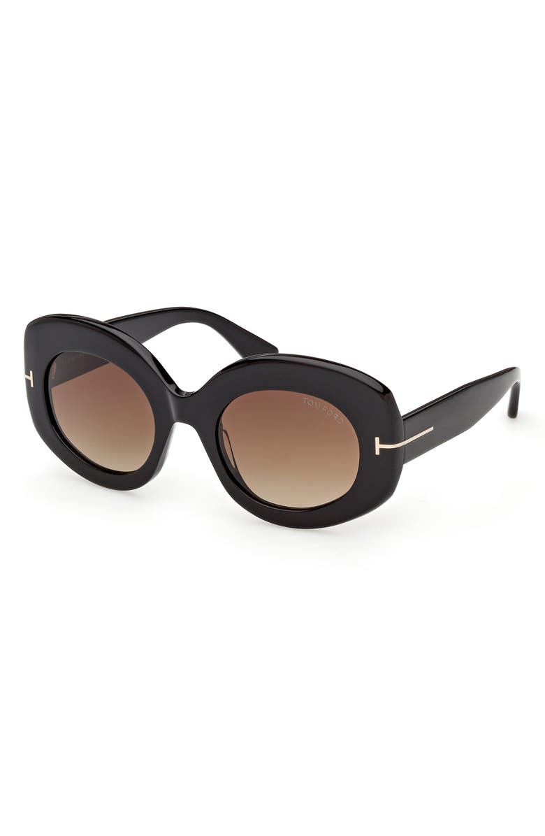 TOM FORD Claudette 51mm Round Sunglasses, Alternate, color, Black / Gradient Brown Lens