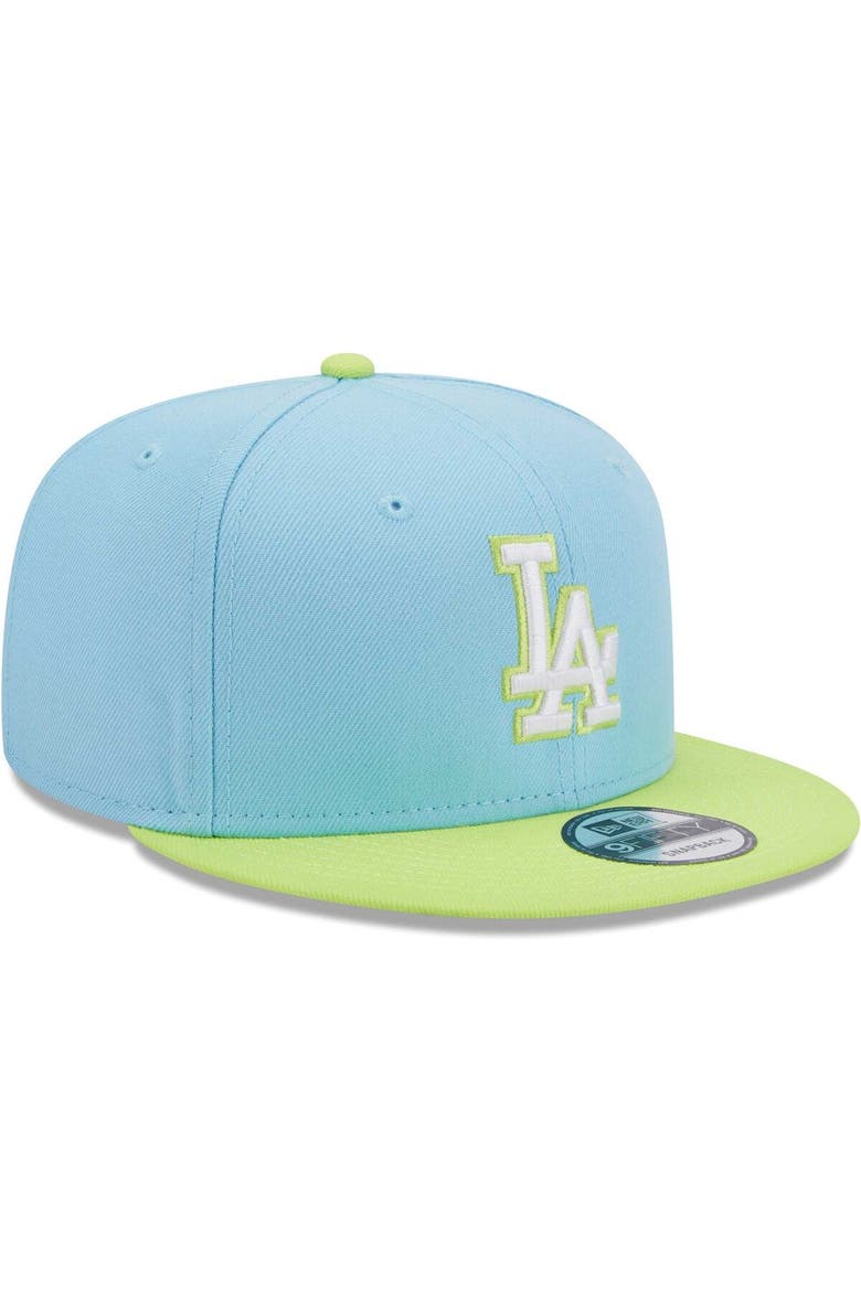 Men's New Era Light Blue/Neon Green Los Angeles Dodgers Spring Basic Two-Tone 9FIFTY Snapback Hat, Alternate, color, Light Blue