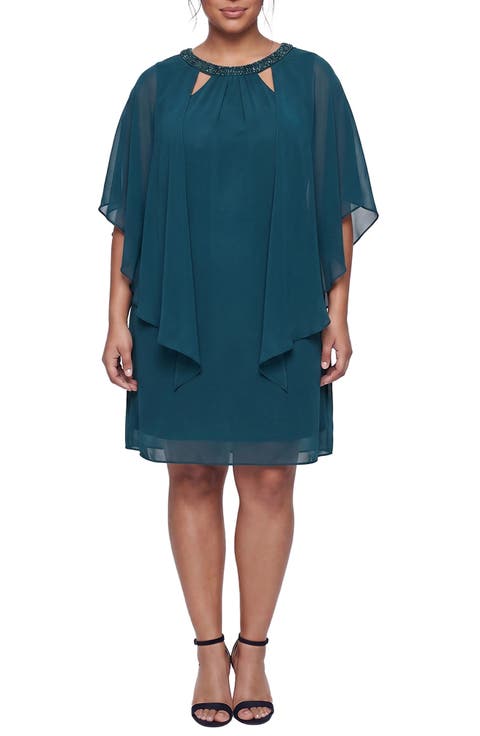Cutout Crystal Embellished Neck Shift Cocktail Dress