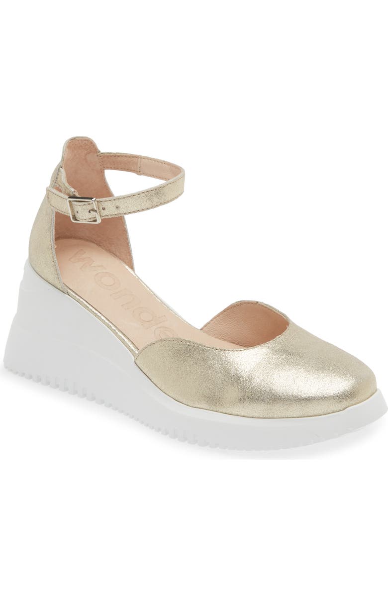 Wonders Metallic Wedge Sandal, Main, color, Platino