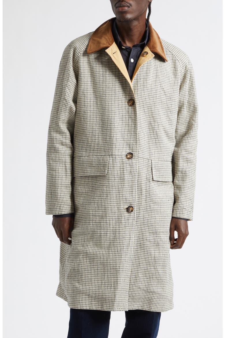 Reversible Linen & Cotton Mackintosh Coat, Alternate, color, BEIGE CHECK