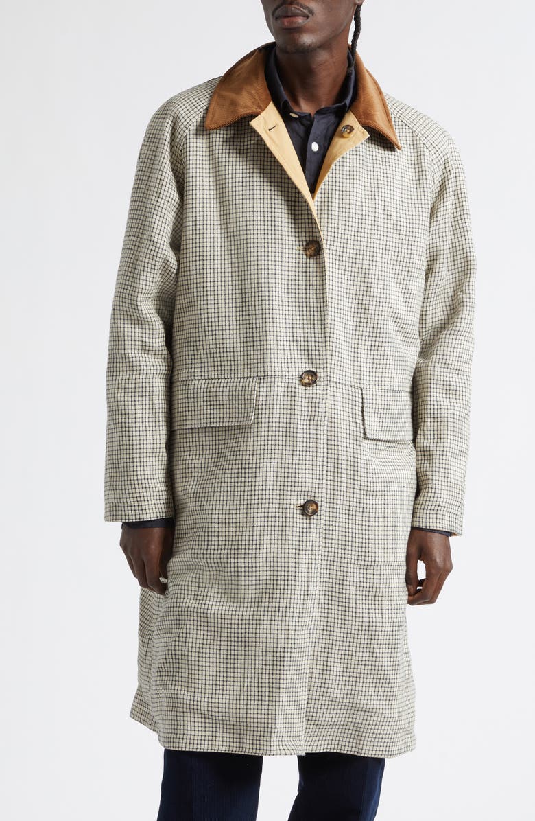Drake's Reversible Linen & Cotton Mackintosh Coat, Alternate, color, Beige Check