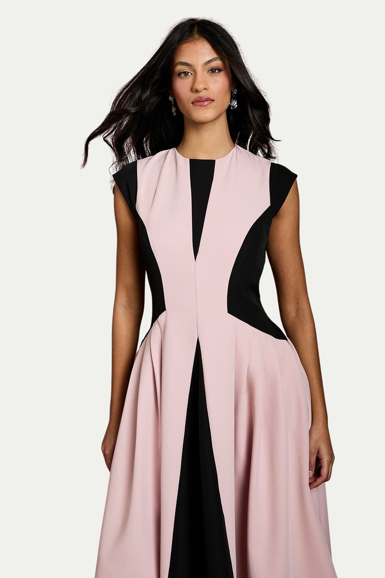 Petite Crepe Colour Block Midi Dress, Alternate, color, Blush