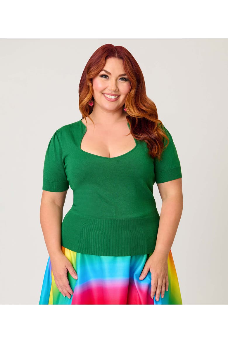 Plus Size 1950s Short Sleeve Sweater, Main, color, Green Solid