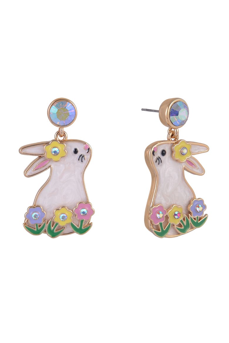 Easter Bunny and Flower Earrings, Main, color, White