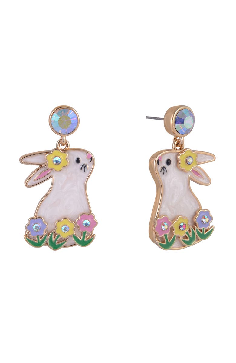 Hallmark Easter Bunny and Flower Earrings, Main, color, White