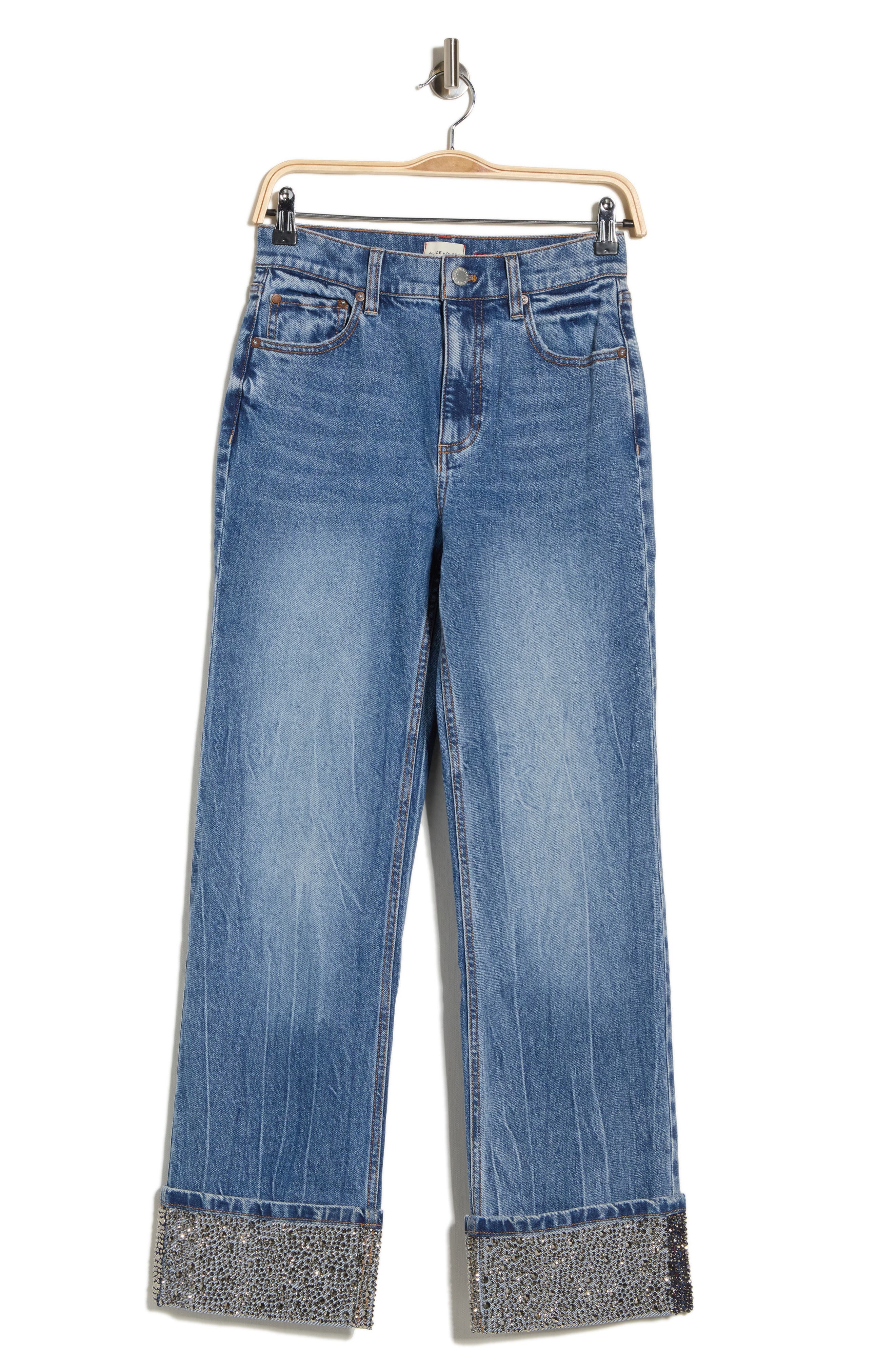 Alice + Olivia Chic Embellished Cuffed Ankle Jeans
