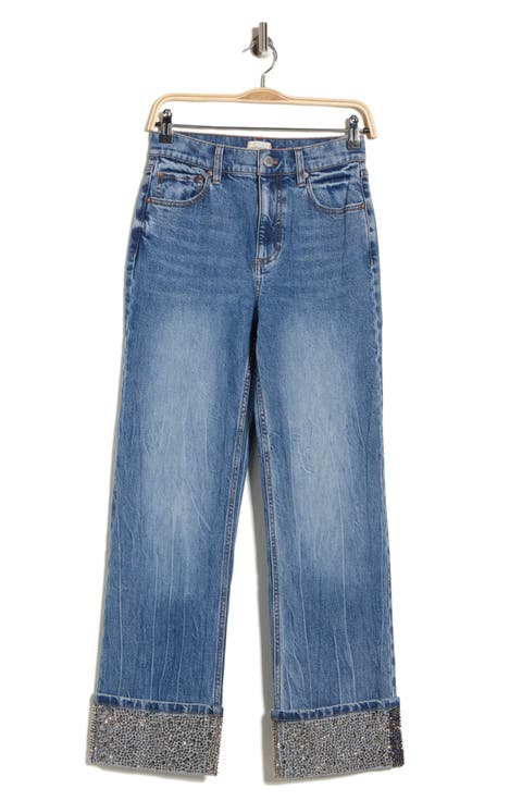 Chic Embellished Cuffed Ankle Jeans (Brooklyn Blue)