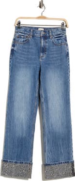Alice + Olivia Chic Embellished Cuffed Ankle Jeans