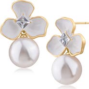 JARDIN Enamel Flower Faux Pearl Drop Earrings