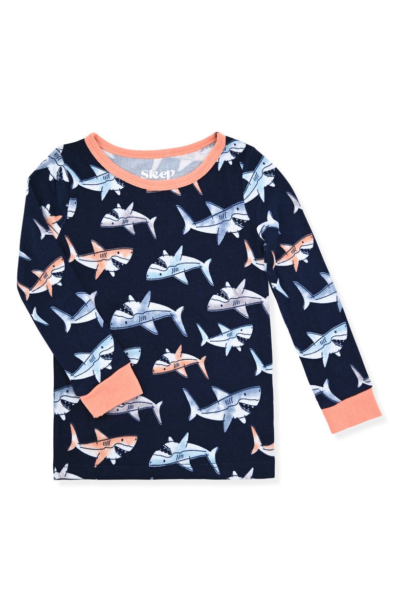 SLEEP ON IT Print Fitted Two-Piece Pajamas & Socks Set, Alternate, color, Navy