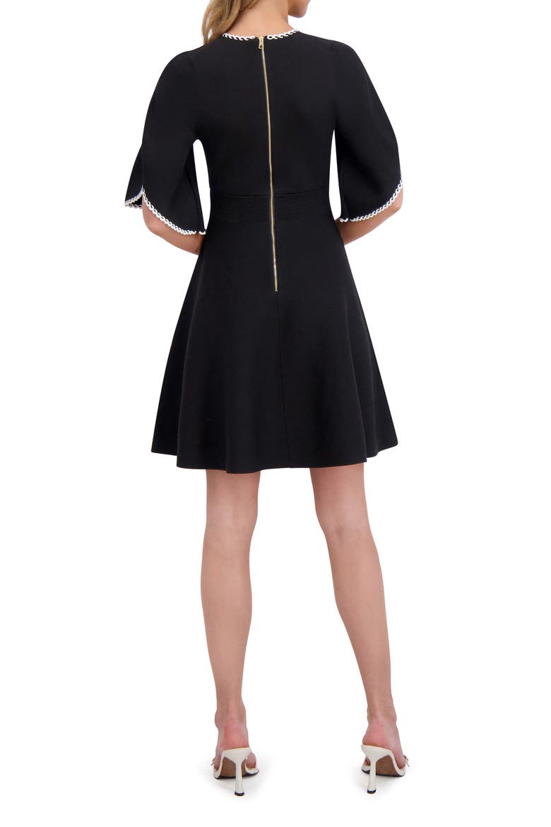 Braided Trim Fit & Flare Sweater Dress, Alternate, color, RICH BLACK