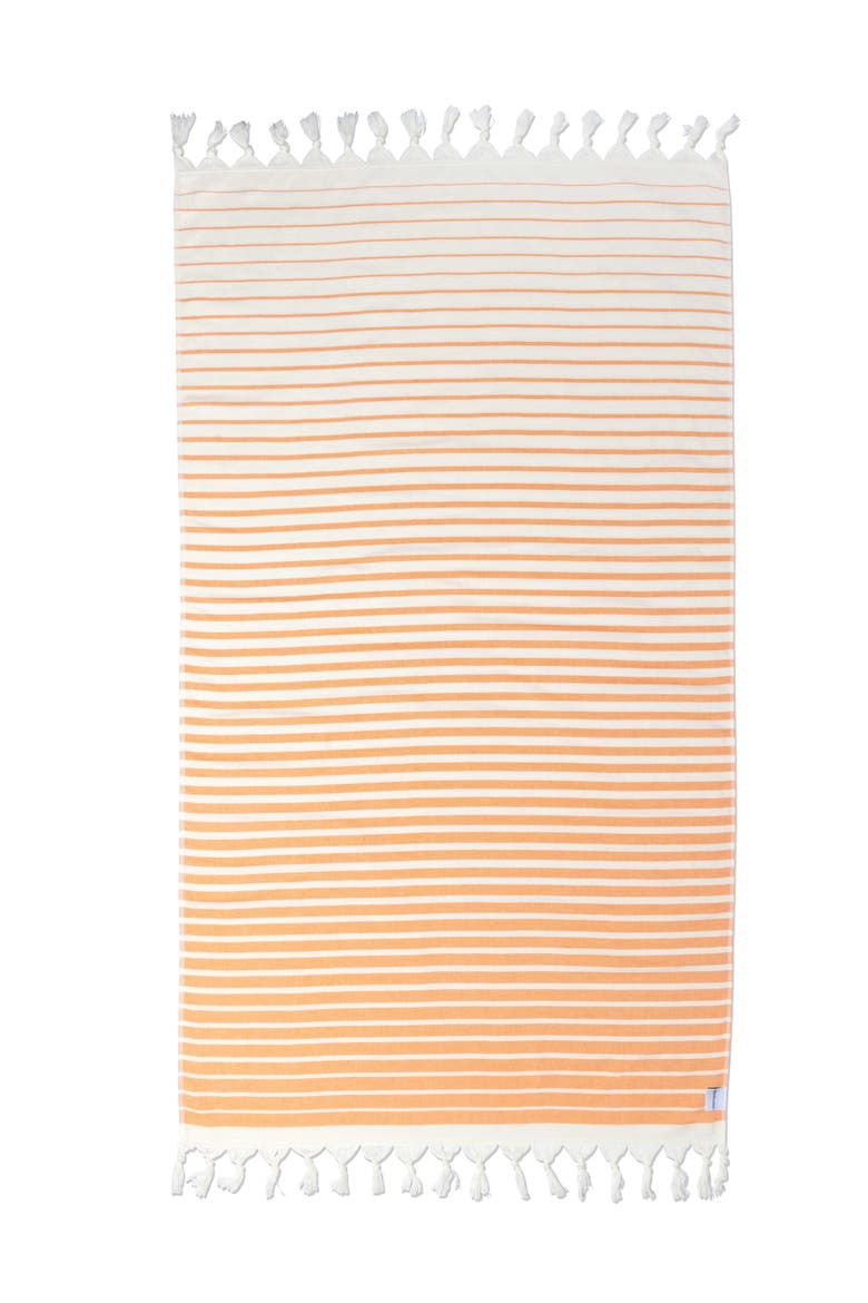 Gradient Striped Organic Turkish Towel with Soft Terry Cloth Back, Main, color, Orange