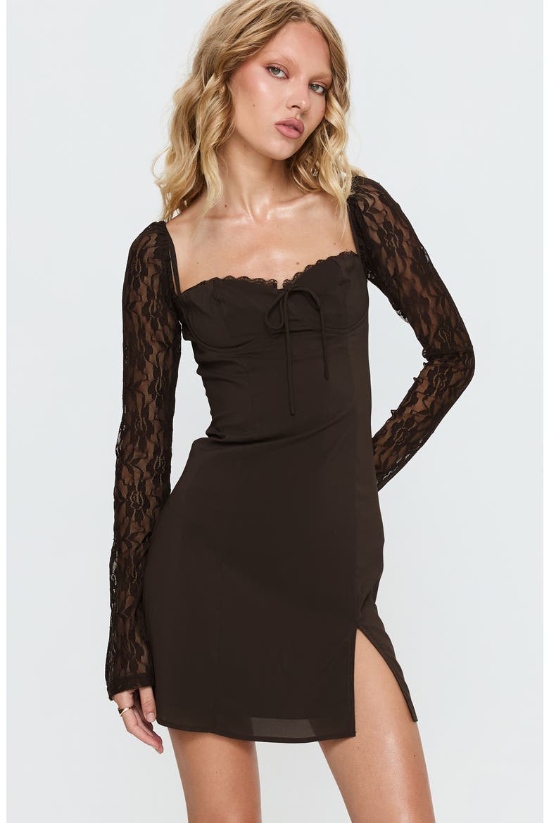 Ashwood Lace Sleeve Minidress, Alternate, color, BROWN