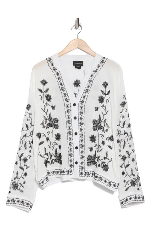 FORGOTTEN GRACE FORGOTTEN GRACE FLORAL EMBROIDERED LONG SLEEVE BUTTON-UP TOP