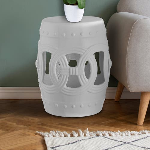Jonathan Y Lucky Coins 16" Chinese Ceramic Drum Garden Stool In White
