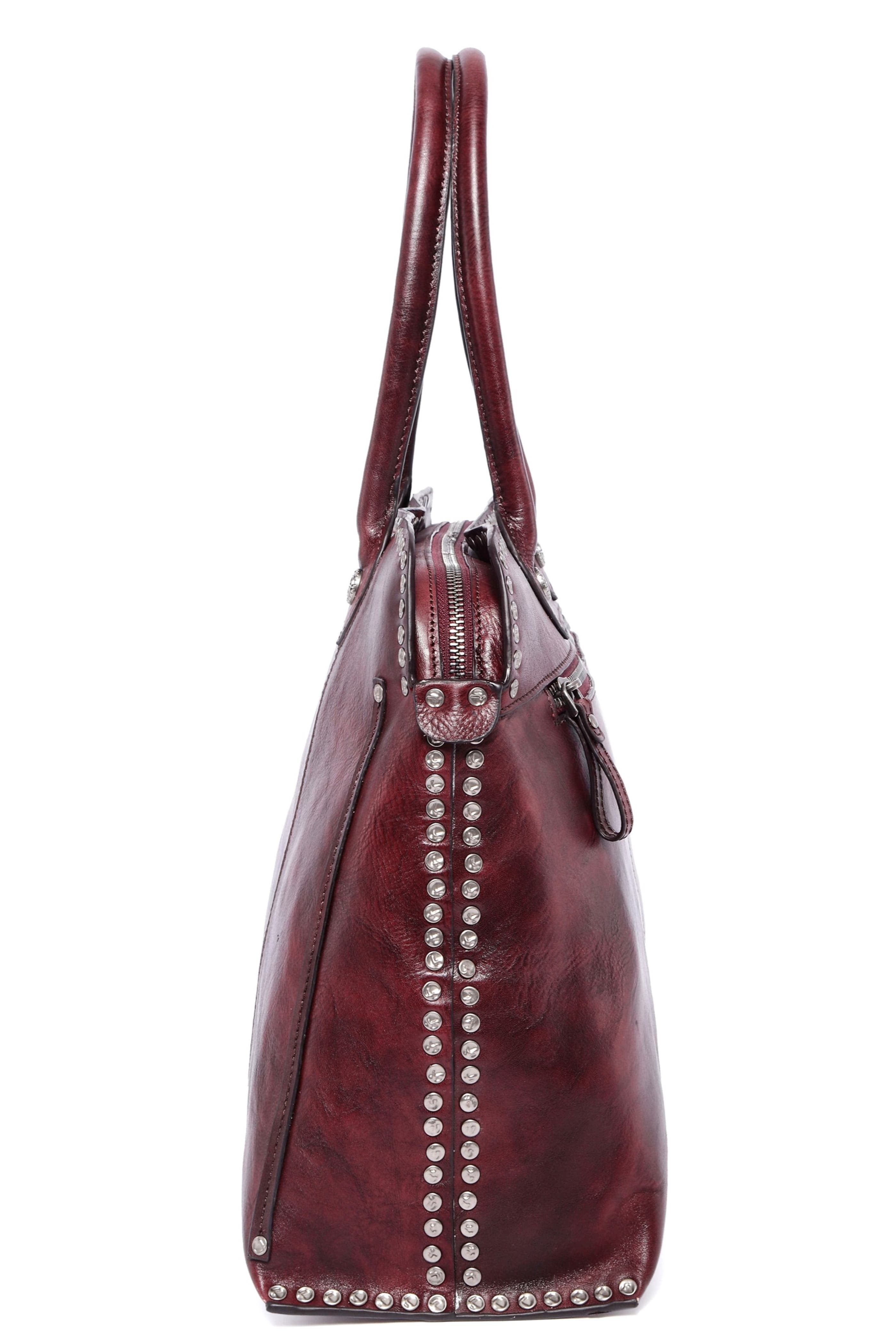 Soul Stud Genuine Leather Structured Satchel, Alternate, color, Rusty Red