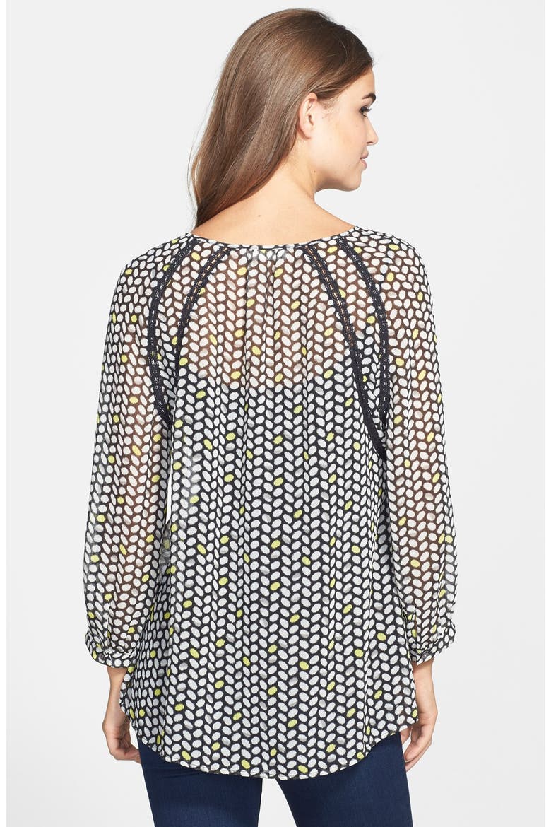 'Chevron Beans' Peasant Blouse, Alternate, color, RICH BLACK