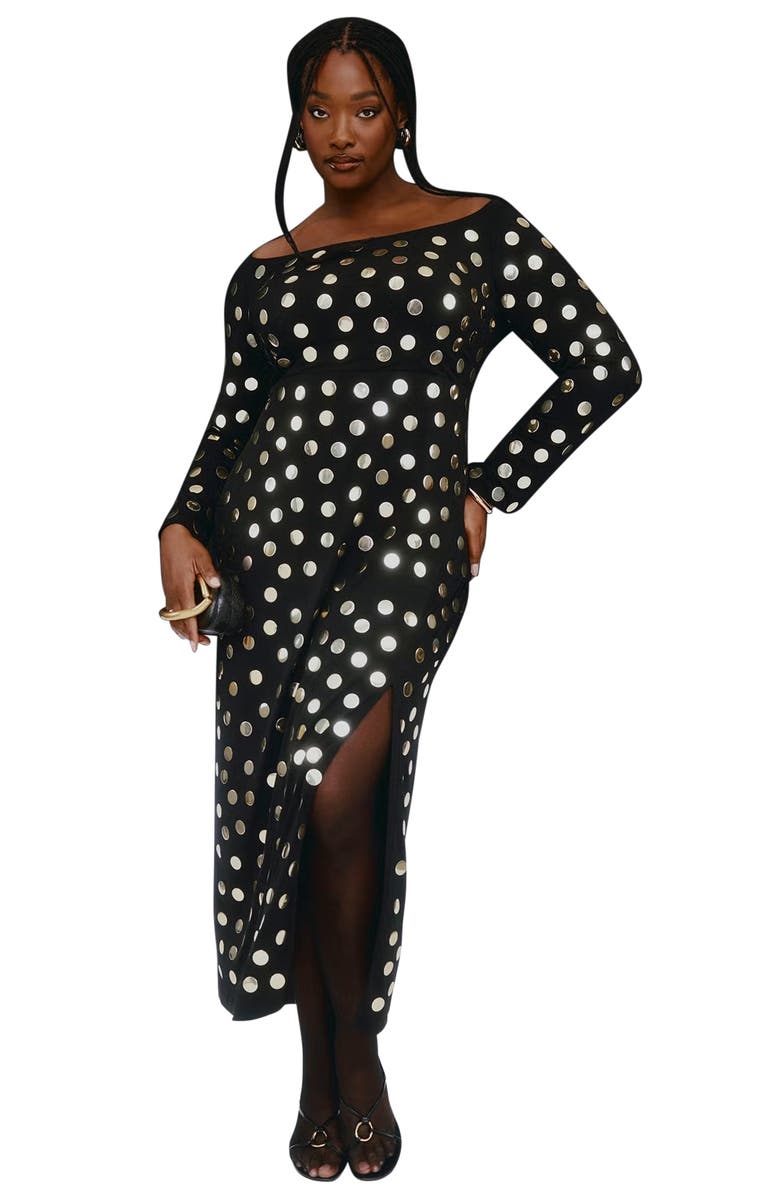 ELOQUII Studded Maxi Dress, Main, color, Black Onyx