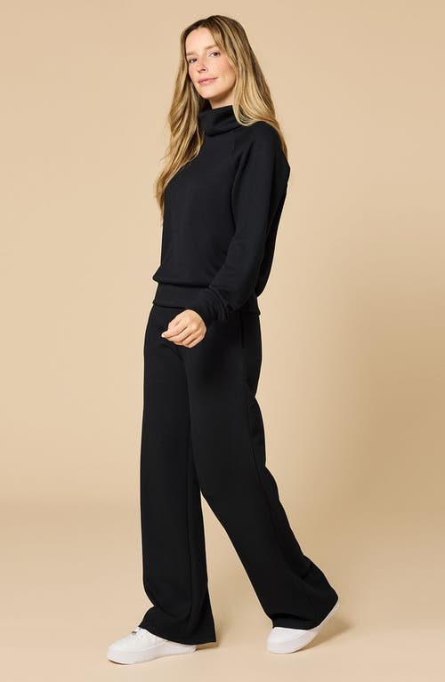 Softies Athleisure Mock Neck And Pleated Pant Set In Black