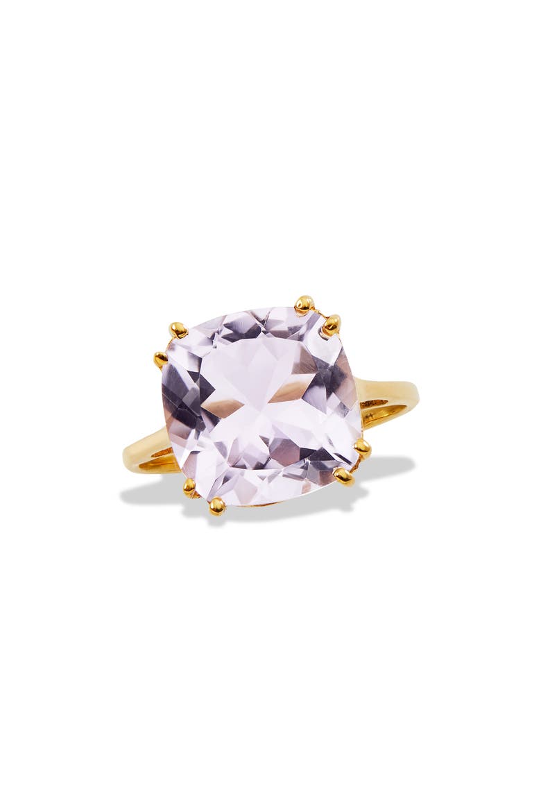 18K Gold Plated Sterling Silver Pink Amethyst Ring, Main, color, YELLOW