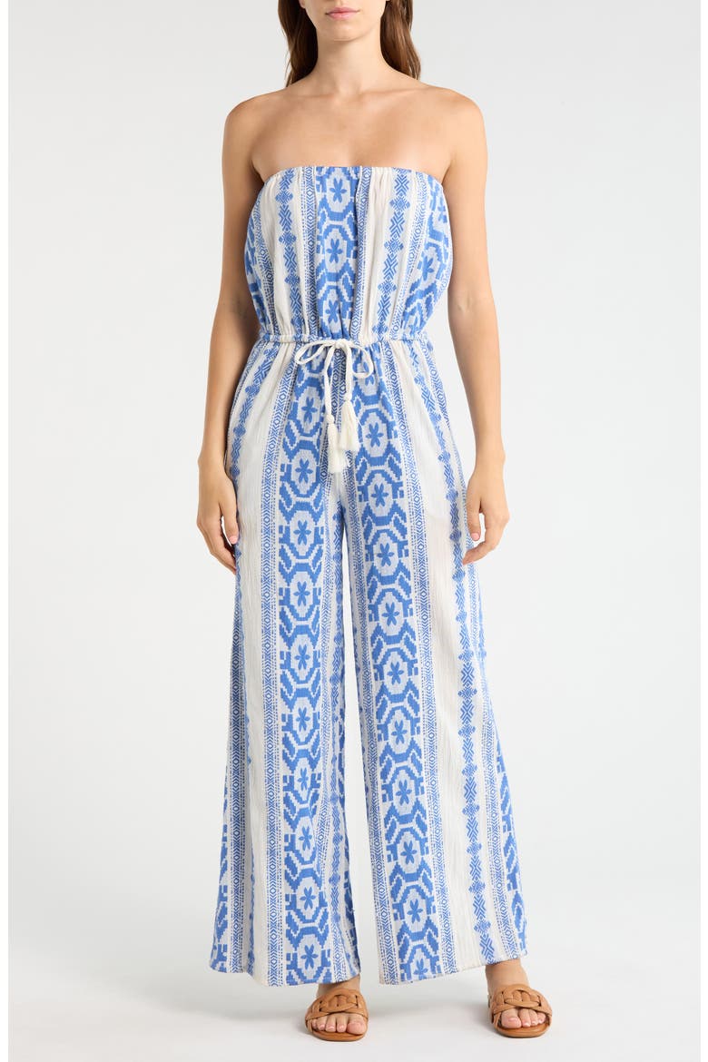Embroidered Strapless Cover-Up Jumpsuit, Main, color, NATURAL BLUE