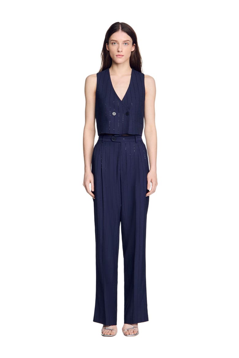 Striped sequin trousers, Alternate, color, Dark navy