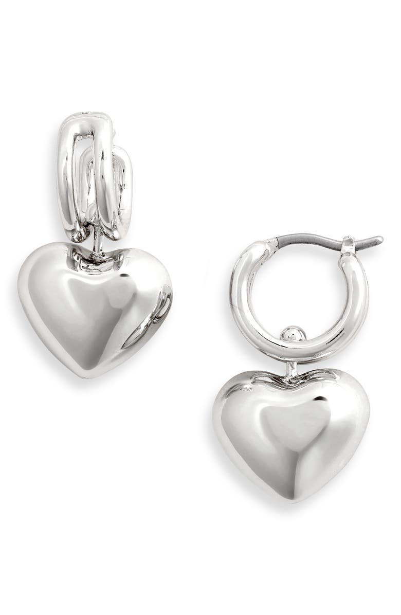 JENNY BIRD Puffy Heart Drop Earrings, Main, color, High Polish Silver